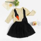 Shein Toddler Girls Swan Pattern Jumpsuit & Mesh Skirt