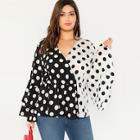 Shein Plus Layered Flounce Sleeve Surplice Wrap Colorblock Top