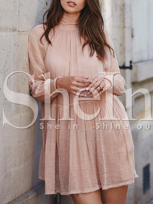 Shein Pink Long Sleeve High Neck Dress