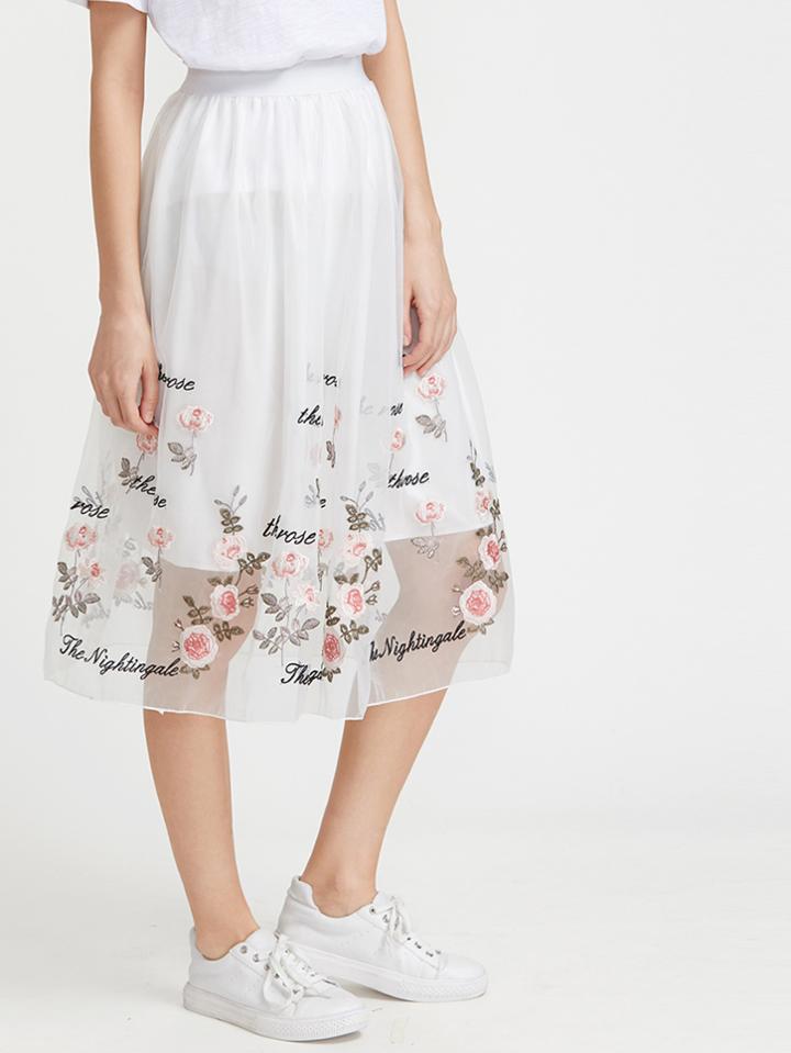 Shein Floral Embroidered Organza Overlay Skirt