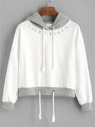 Shein Beige Contrast Drawstring Hooded Sweatshirt