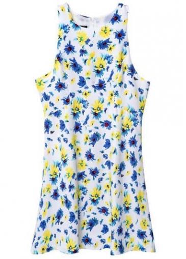 Rosewe European Style Round Neck Sleeveless Floral Chiffon Dress