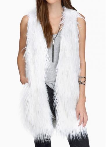 Rosewe Fashion White Long Faux Fur Waistcoat