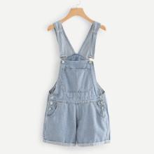 Shein Roll Up Hem Pocket Front Denim Overalls