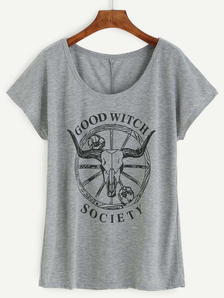 Shein Grey Bull Print T-shirt