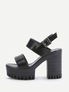 Shein Black Platform Chunky Heeled Pu Sandals