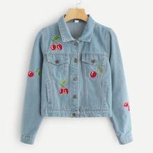 Shein Cherry Embroidered Denim Jacket