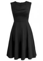 Rosewe Zip Closure Square Neck Ruched Design Skater Dress