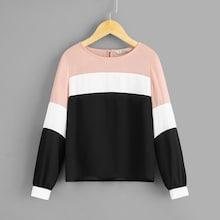 Shein Girls Keyhole Back Color-block Top
