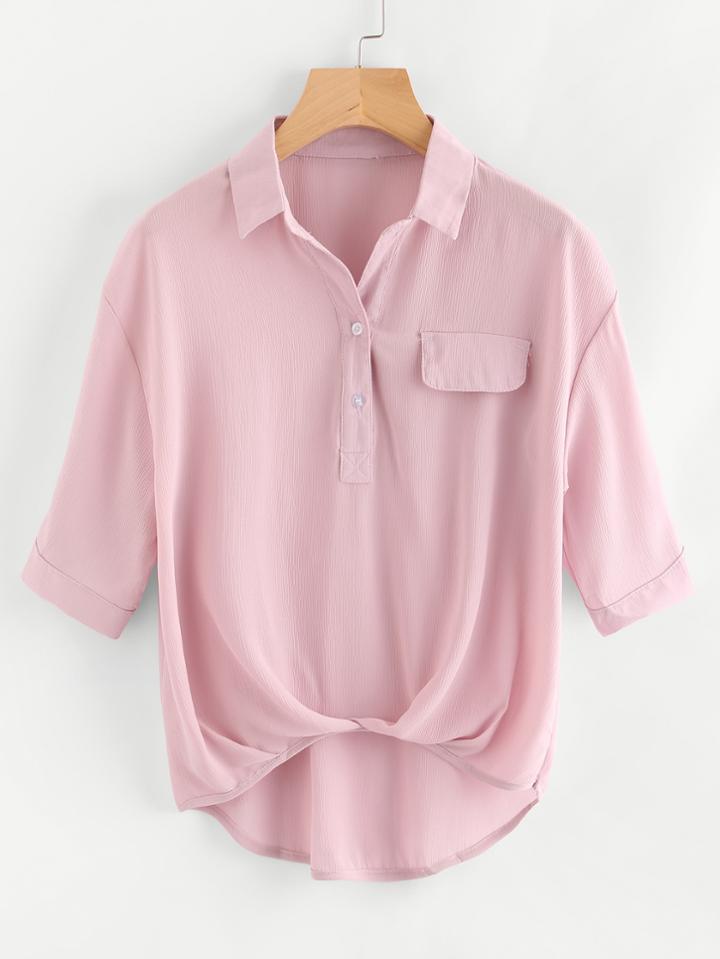 Shein Pleated Detail Dip Hem Blouse