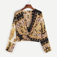 Shein Abstract Print Twist Detail Blouse