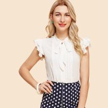 Shein Tie Neck Ruffle Trim Shirt