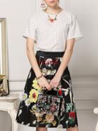 Shein White Polka Dot Top With Jacquard Skirt