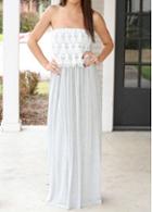Rosewe Strapless Lace Panel Light Grey Maxi Dress