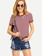 Shein Short Sleeve Crew Neck Striped T-shirt