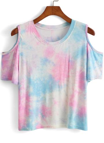 Shein Open Shoulder Tie-dye T-shirt