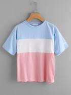 Shein Color Block Letter Print Sleeve Tee