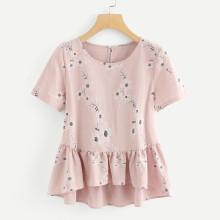 Shein Floral Print Ruffle Hem Top