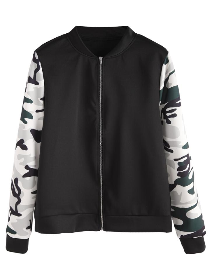 Shein Contrast Camo Print Sleeve Jacket
