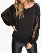 Shein Black Long Sleeve Lace Insert Top