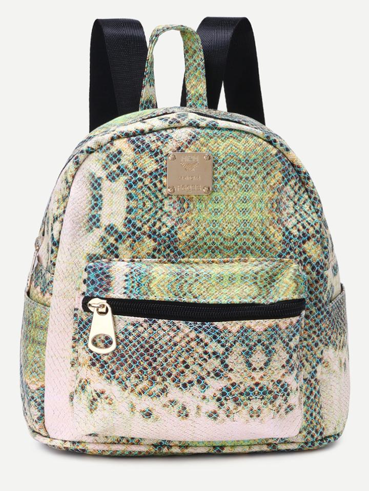 Shein Grey Snakeskin Print Pu Backpack