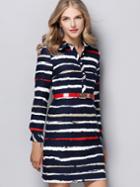 Shein Multicolor Lapel Long Sleeve Print Drawstring Dress