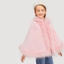 Shein Girls Faux Fur Detail Cape Coat