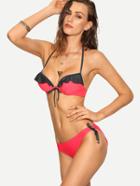 Shein Contrast Ruffle Pink Bikini Set