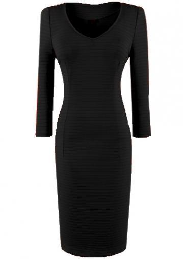 Rosewe Charming Round Neck Long Sleeve Solid Black Sheath Dress