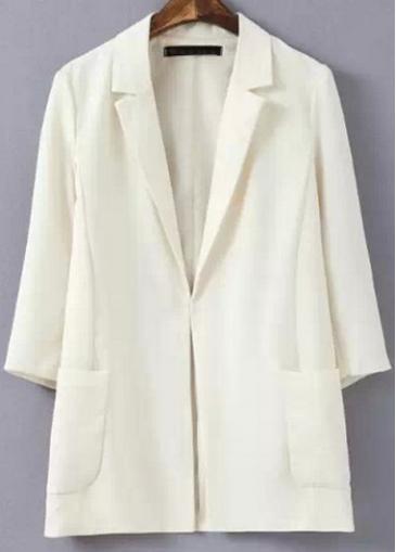 Rosewe Vogue Turndown Collar White Blazer With Three Quarter Sleeve