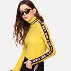 Shein Turtle Neck Contrast Letter Tape Rib Tee