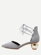Shein Gray Faux Suede Strappy Metallic Round Bottom Heels