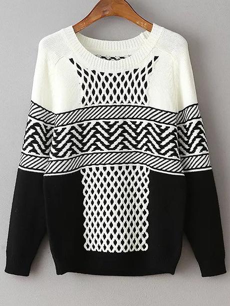 Shein Black And White Color Block Slouchy Sweater
