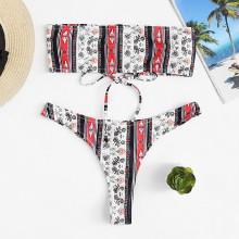 Shein Lace-up Floral Bikini Set