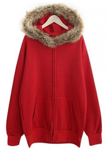 Rosewe Attractive Long Sleeve Red Sweats With Hooded Collar