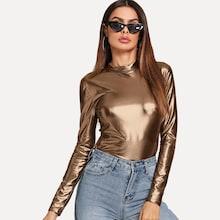 Shein Mock Neck Metallic Tee