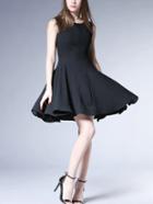 Shein Black Sleeveless A-line Dress With Zipper