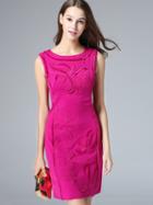 Shein Rose Red Round Neck Sleeveless Embroidered Dress