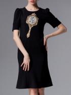 Shein Black Puff Sleeve Embroidered Sequined Beading Dress