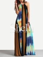 Shein Multicolor Backless Halter Maxi Dress