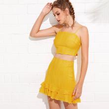 Shein Ripped Cami Top & Layered Ruffle Hem Skirt Set