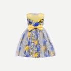 Shein Girls Tie Detail Floral Print Mesh Overlay Dress