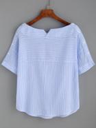 Shein Blue Stripe Boat Neck Blouse With Buttons