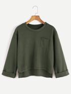 Shein Army Green Roll Cuff High Low Pocket T-shirt