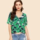 Shein Palm Leaf Print High Low Shirt