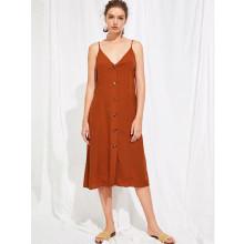 Shein Button Through Solid Cami Dress