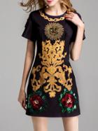 Shein Flowers Sequined Beading Shift Dress