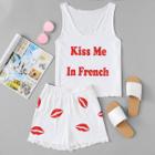 Shein Raw Hem Tank & Red Lip Shorts Pj Set