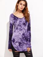 Shein Purple Tie Dye Curved Hem T-shirt