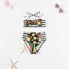 Shein Girls Flower Print Striped Bikini Set
